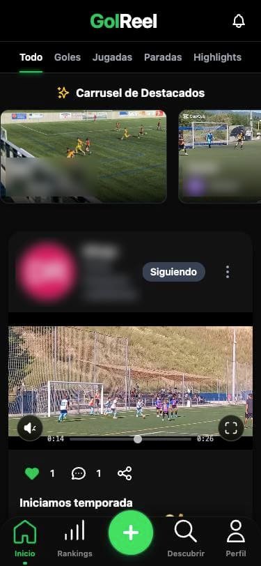 Screenshot of the GolReel Home screen with the video feed